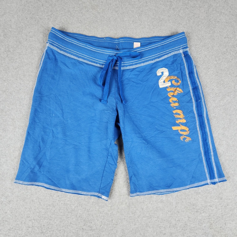 Derek Heart 2 Champs Shorts Women L Blue Graphic Drawstring Athletic Lounge Knit
